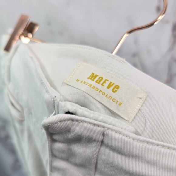 Anthropologie Pants Womens 4 White High Rise Crop Capri Trouser Stretch Maeve - Picture 3 of 13
